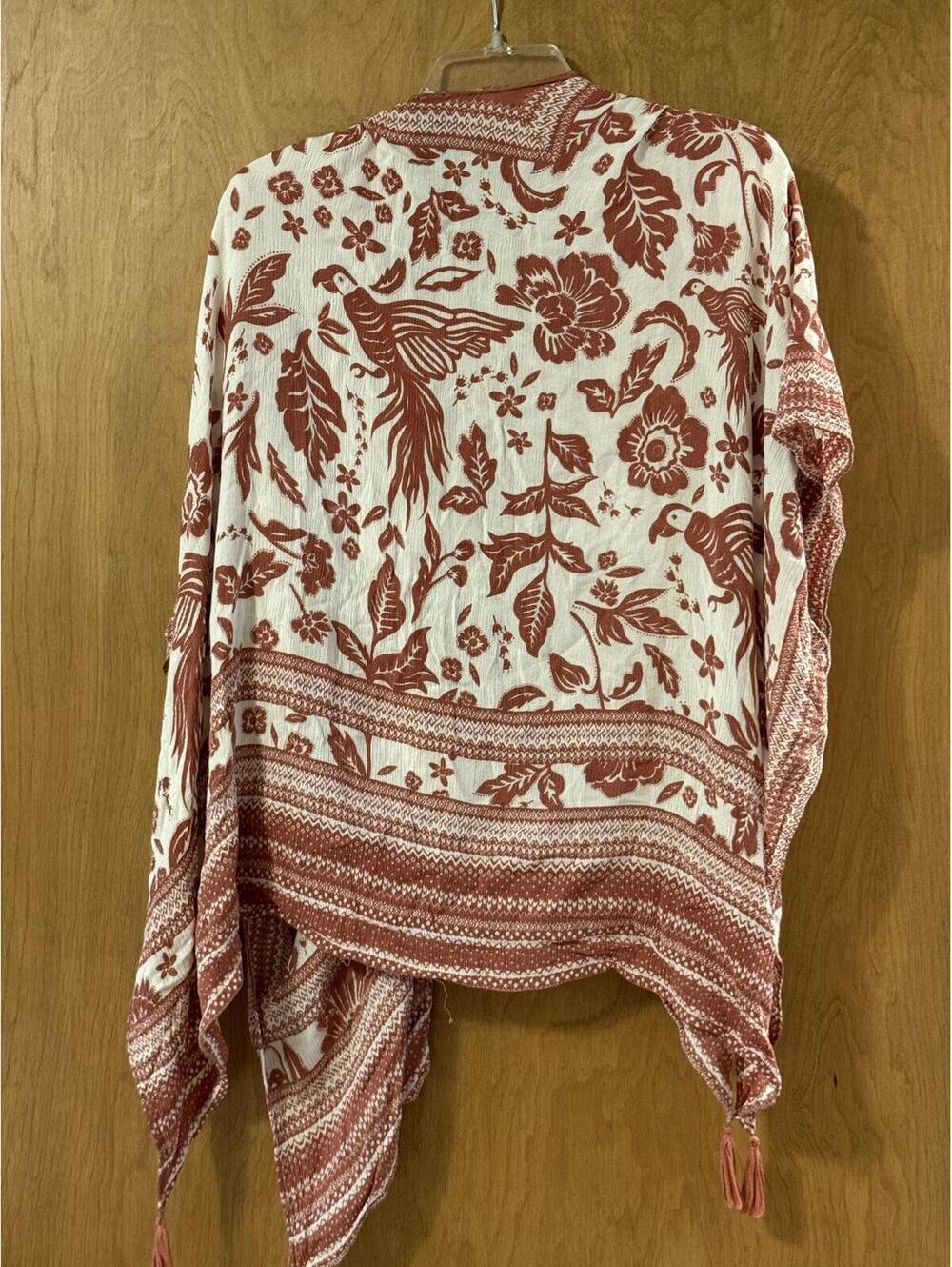 Vince Camuto Floral Bird Print Kimono Ruana Tassel Trim One Size Boho - Picture 2 of 3